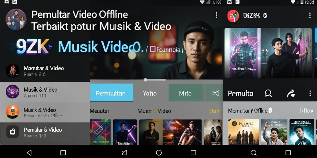 Antarmuka aplikasi 9ZK yang sederhana dan fungsional untuk pemutaran video.