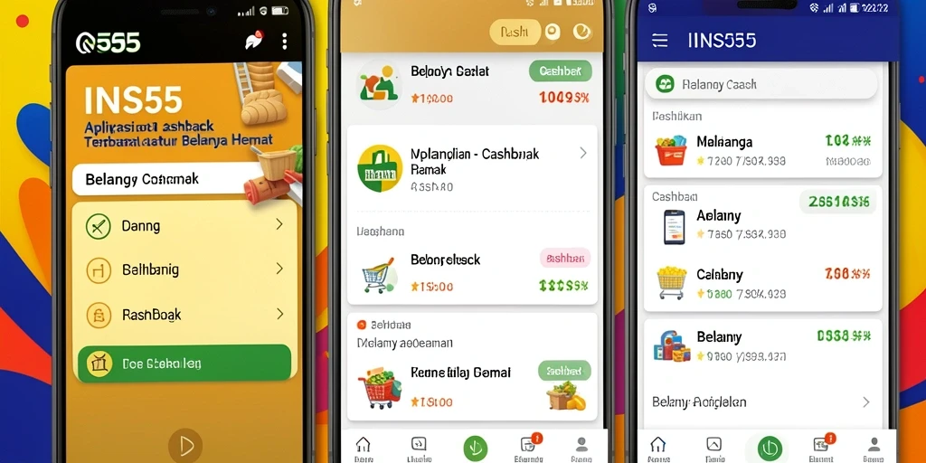 Antarmuka aplikasi INS55 yang menampilkan penawaran cashback menarik.